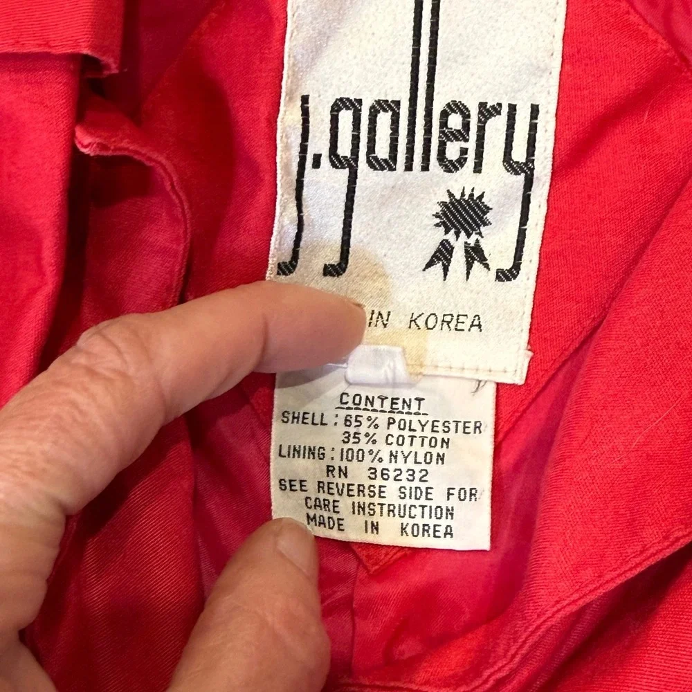 Vintage J. Gallery Pink Trench Coat Tie Neck Button Front Duster Jacket Size 10‎
